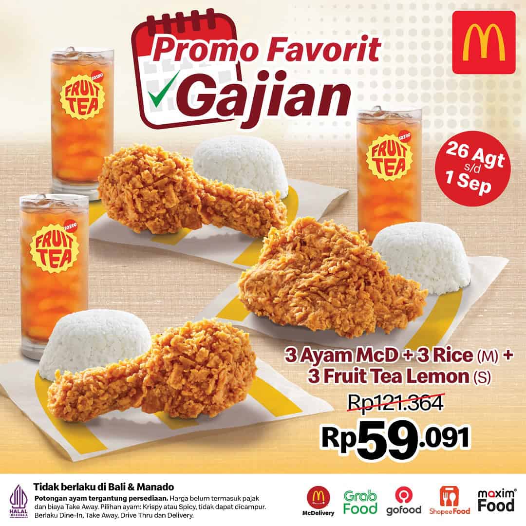 Promo McD Jogja Agustus 2024: 3 Ayam McD + 3 Nasi + 3 Fruit Tea Lemon Hanya Rp 59 Ribu