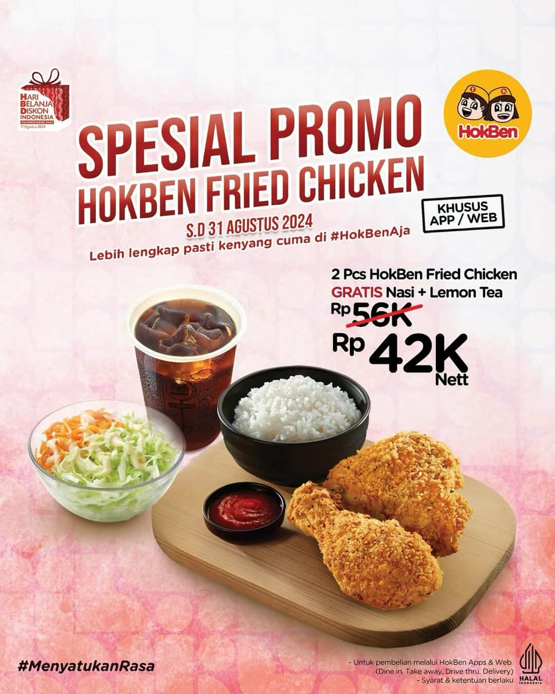 Promo Hokben Jogja Agustus 2024, Nasi Ayam Gratis Minuman Seharga Rp 42 Ribu