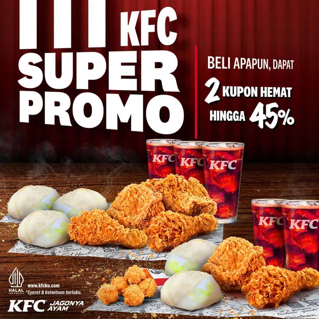 Promo KFC Jogja Agustus 2024: 2 Ayam + 2 Nasi + 2 Soft drink + 1 Chicken Ball Rp 50 ribu Menggunakan Kupon Super Promo