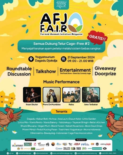 Bersiaplah Seru-Seruan di Animal Friends Jogja AFJ F.A.I.R: Dukung Telur Cage-Free #2, Gratis!