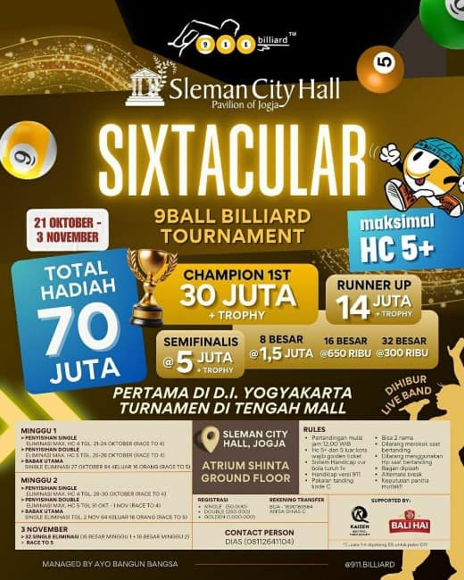 Sixtacular Billiard Topurnament By 911 Billiard, Yuk Ikuti Event Seru Ini!