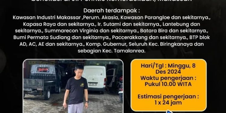 PDAM Makassar informasikan telah terjadi kebocoran pipa di Jalan Perintis Kemerdekaan, ini wilayah terdampak..!!
